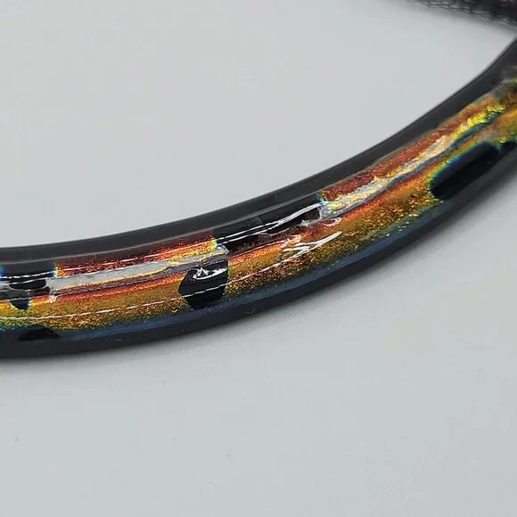 Curved Dichroic Fused Glass Pendant Gauze Double Strand Necklace 17" Signed TB - Picture 9 of 12